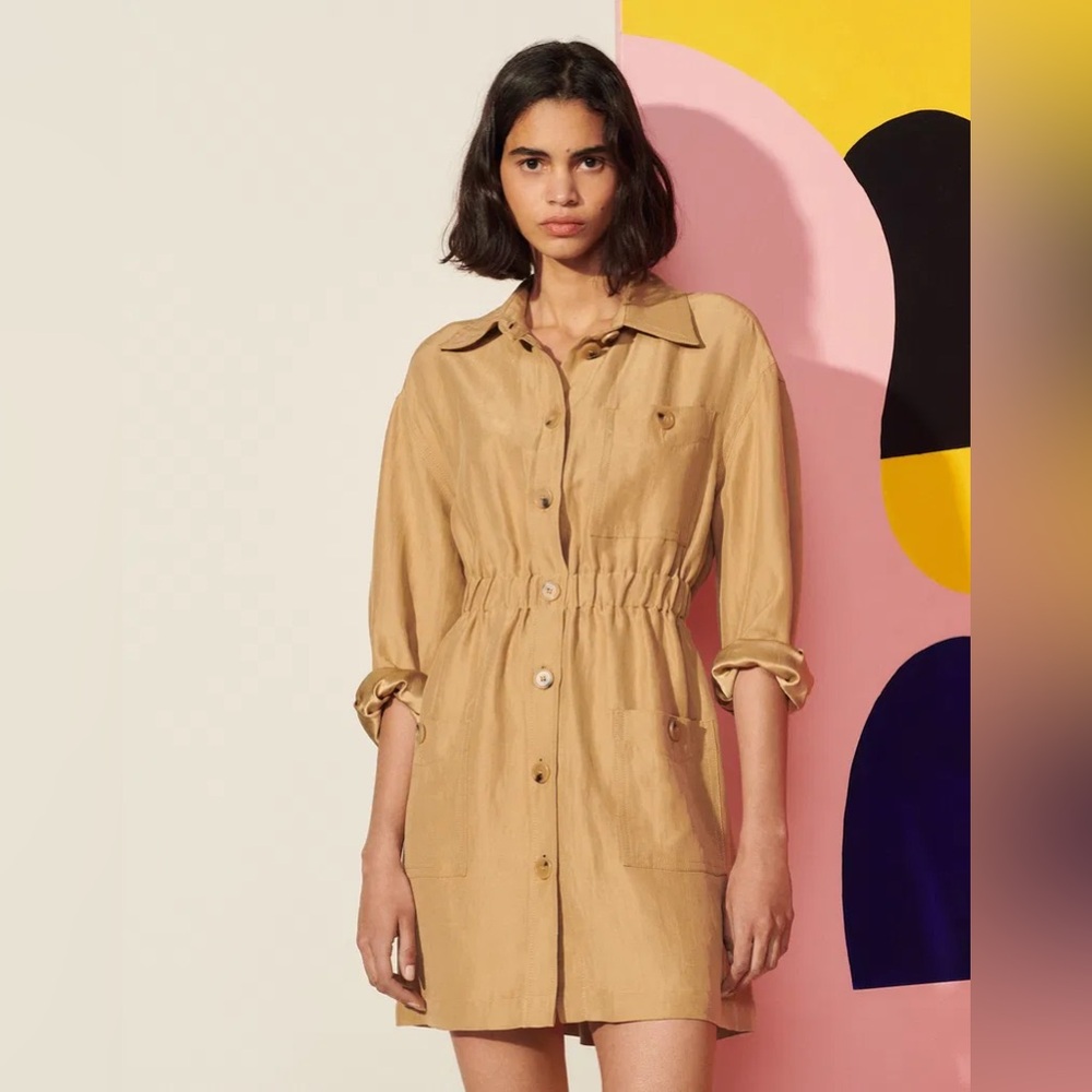 Sandro Leianne linen-blend shirt dress -Size 36